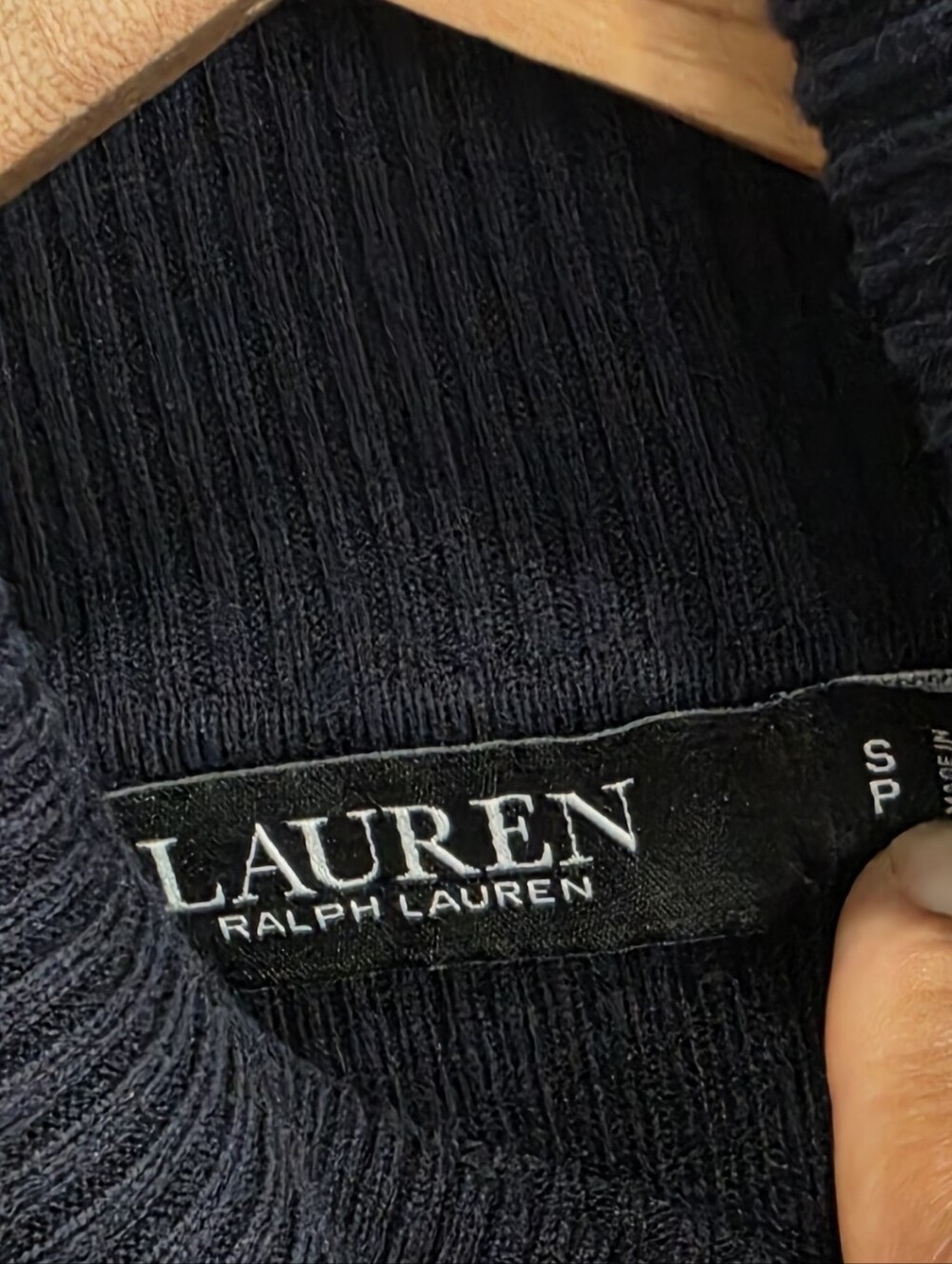 Ralph Lauren Navy Ribbed Turtleneck Top Size SP Like New Minimalist Quiet Luxury - Picture 6 of 8
